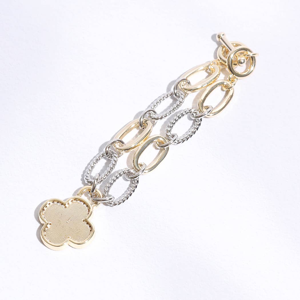 Two Link Clover MOP Link Bracelet