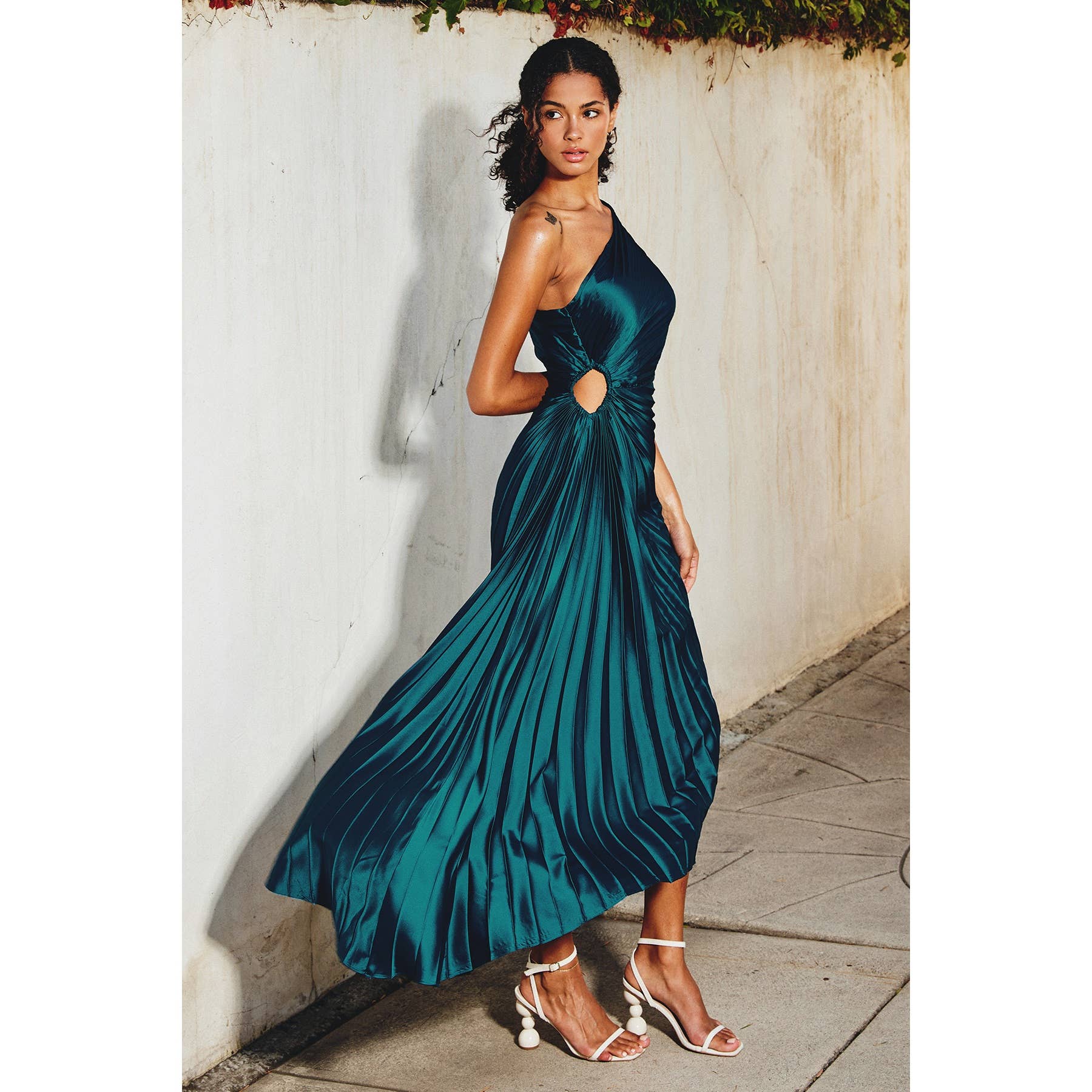 Olympia Asymmetric Pleated Silk Dress