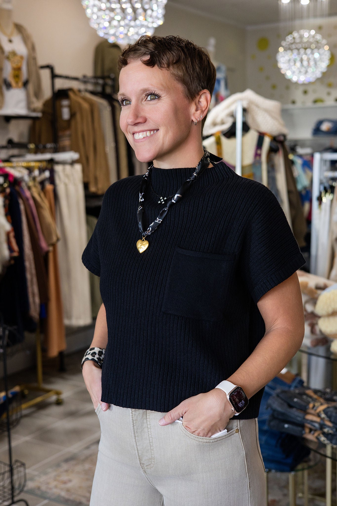 Tara Short Sleeve Mock Neck Knit Top