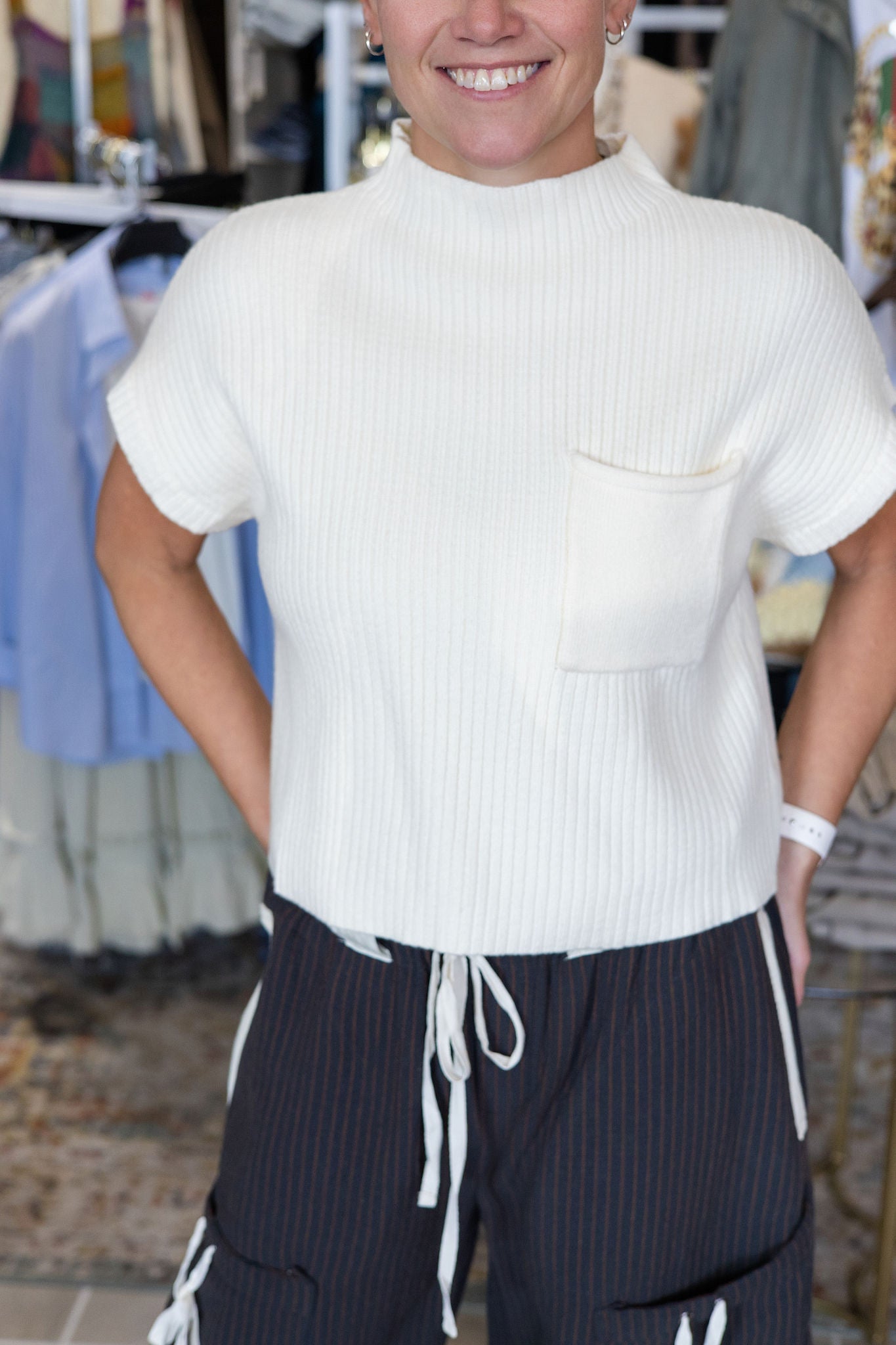 Tara Short Sleeve Mock Neck Knit Top