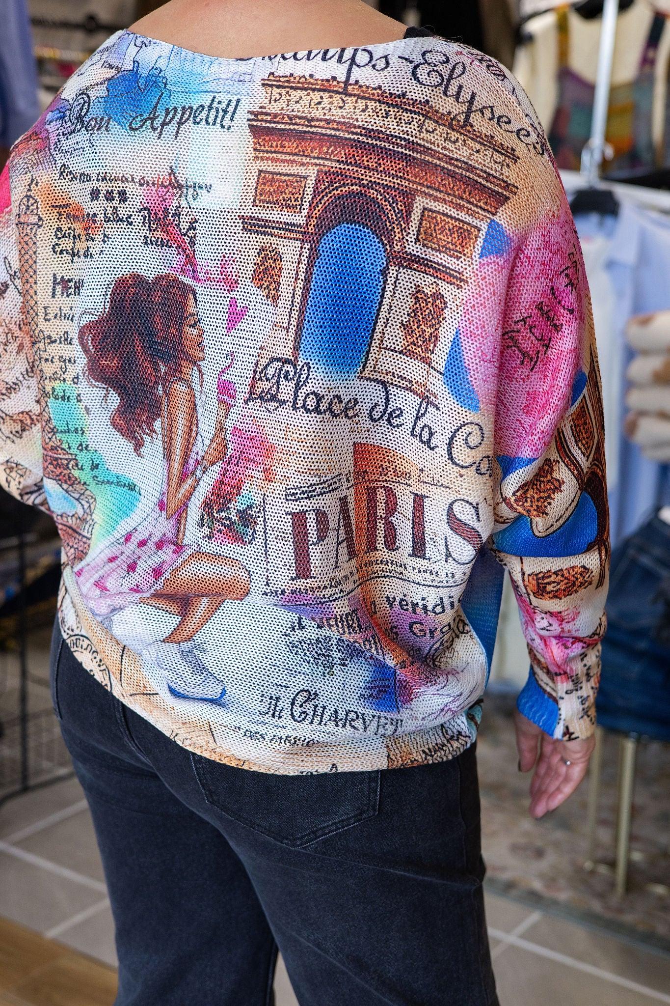 Paris Triomphe Round Neck Knit Printed Sweater