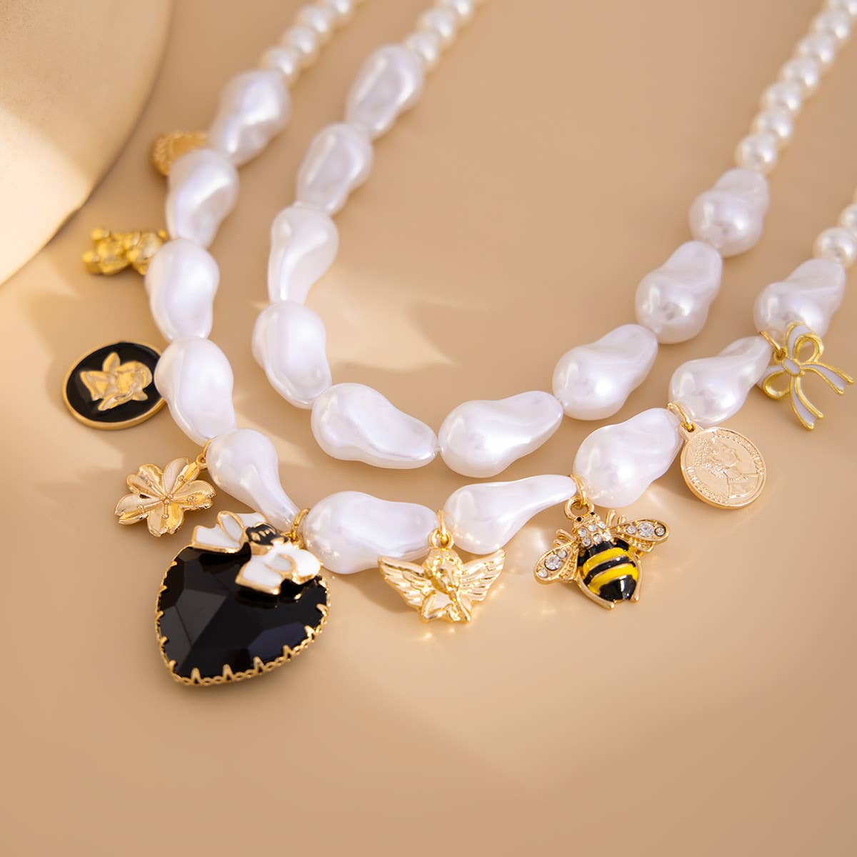 Baroque Pearl Necklace with Assorted Charms in Ivory
