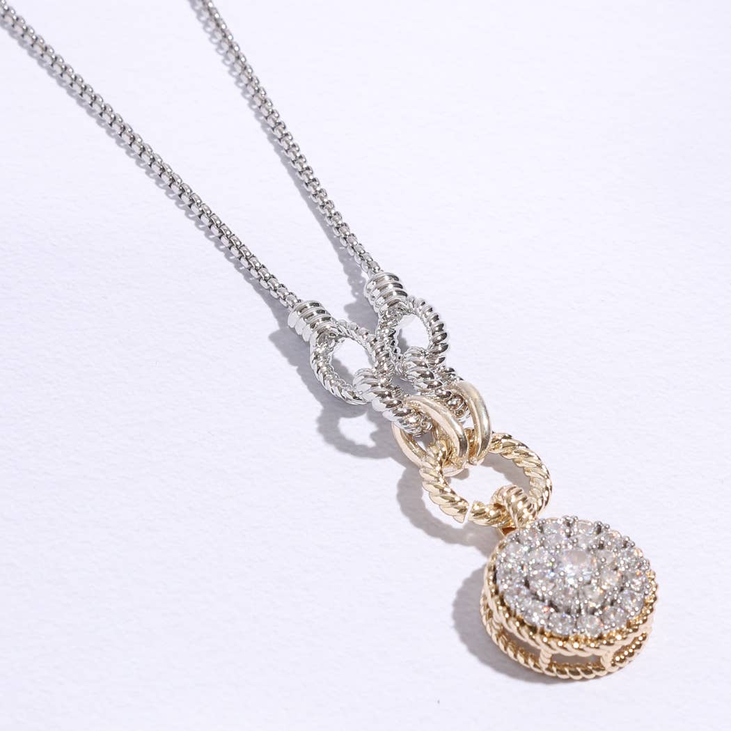 Round Pave Pendant Chain Necklace