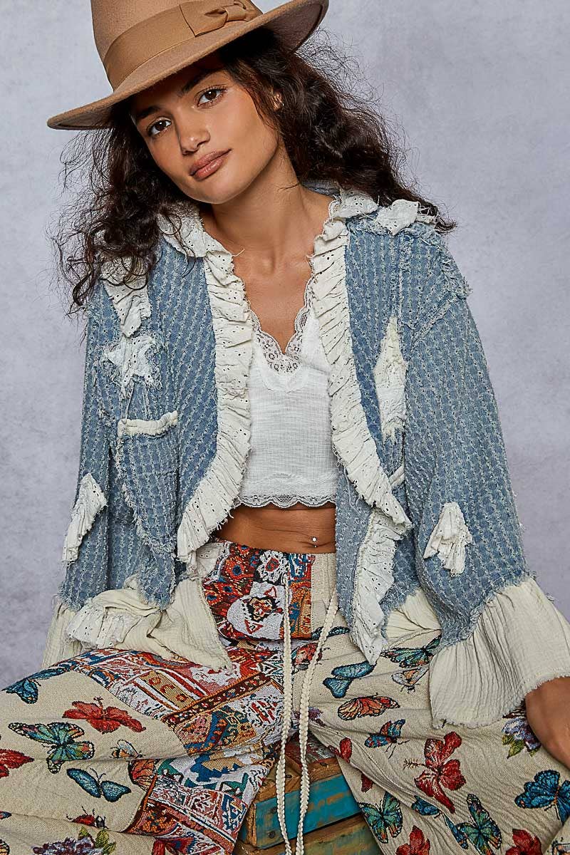 3/4 Sleeve Star Denim Jacket