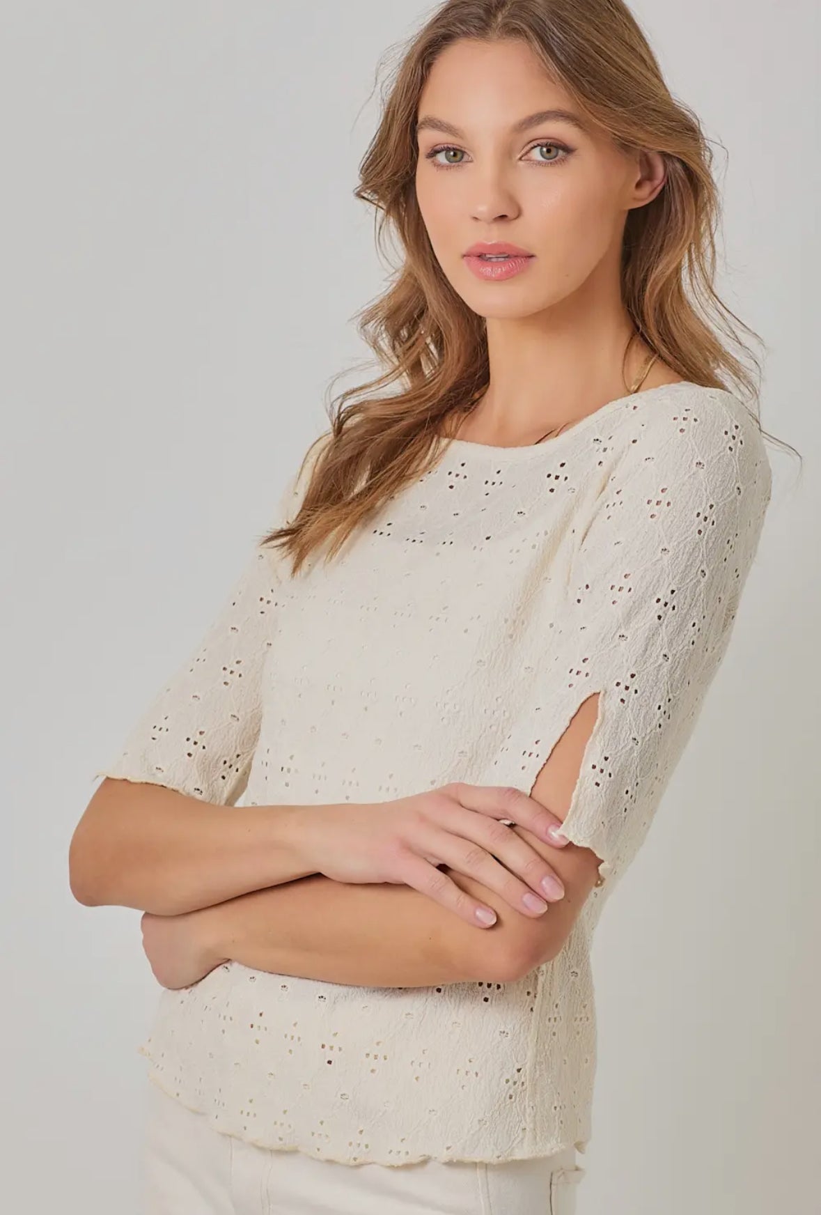 Marissah Boat Neck Lettuce Hem Top