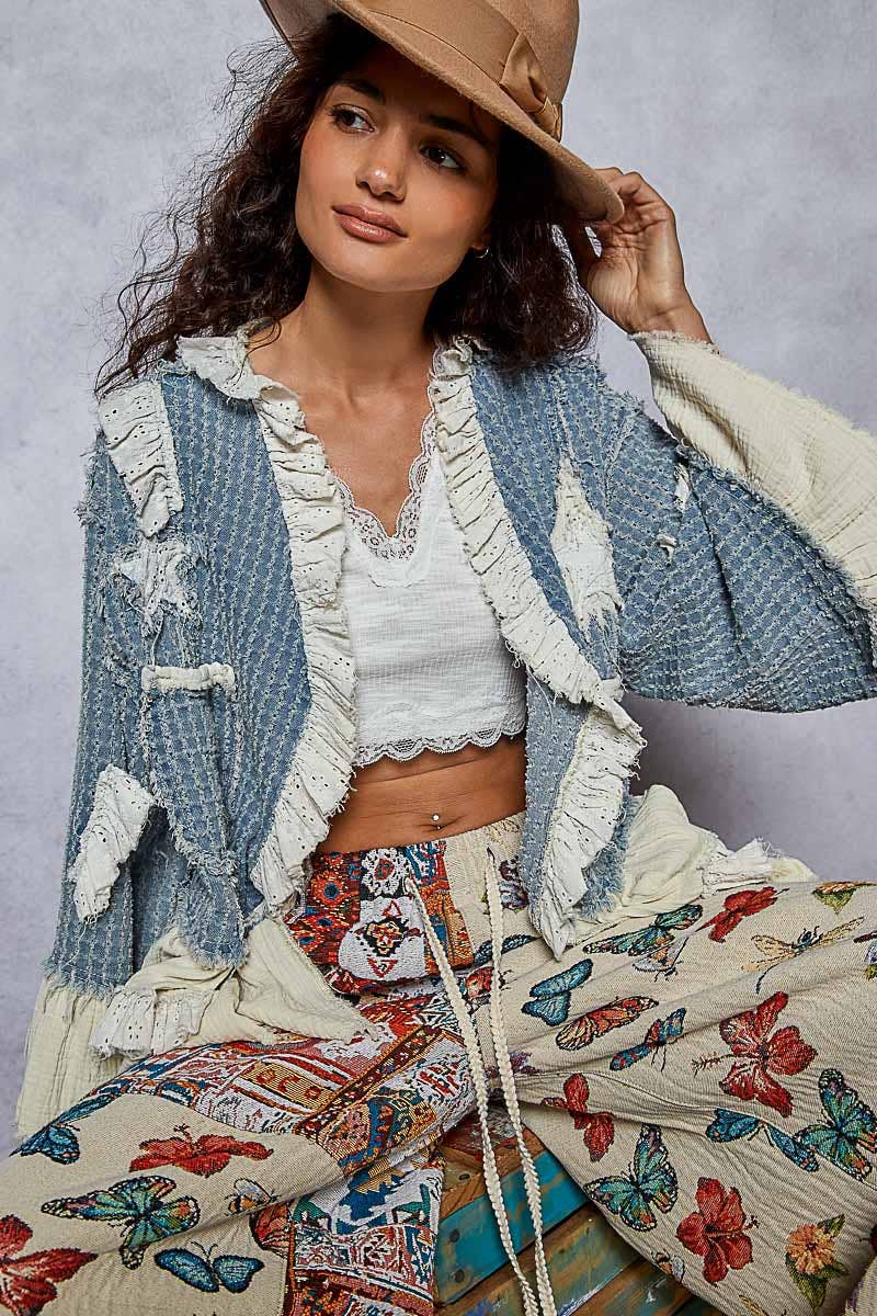 3/4 Sleeve Star Denim Jacket
