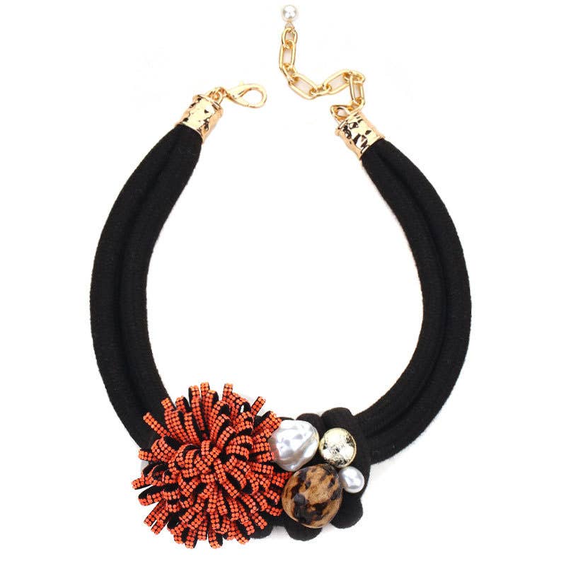 Bloom Necklace with Pearl & Crystals Accents in Black
