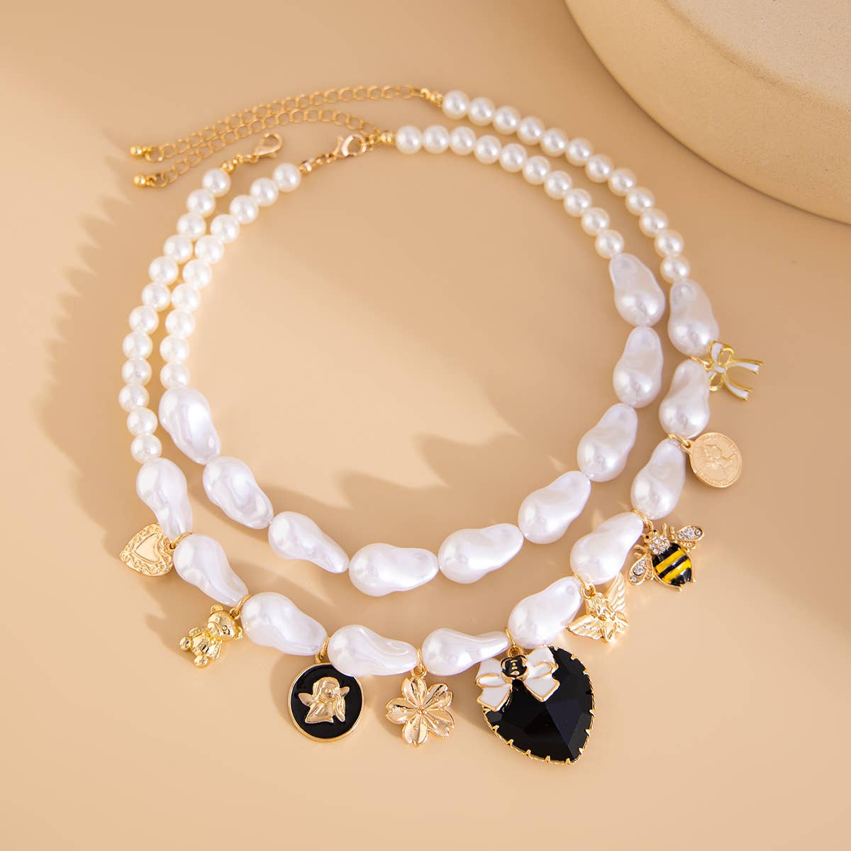 Baroque Pearl Necklace with Assorted Charms in Ivory
