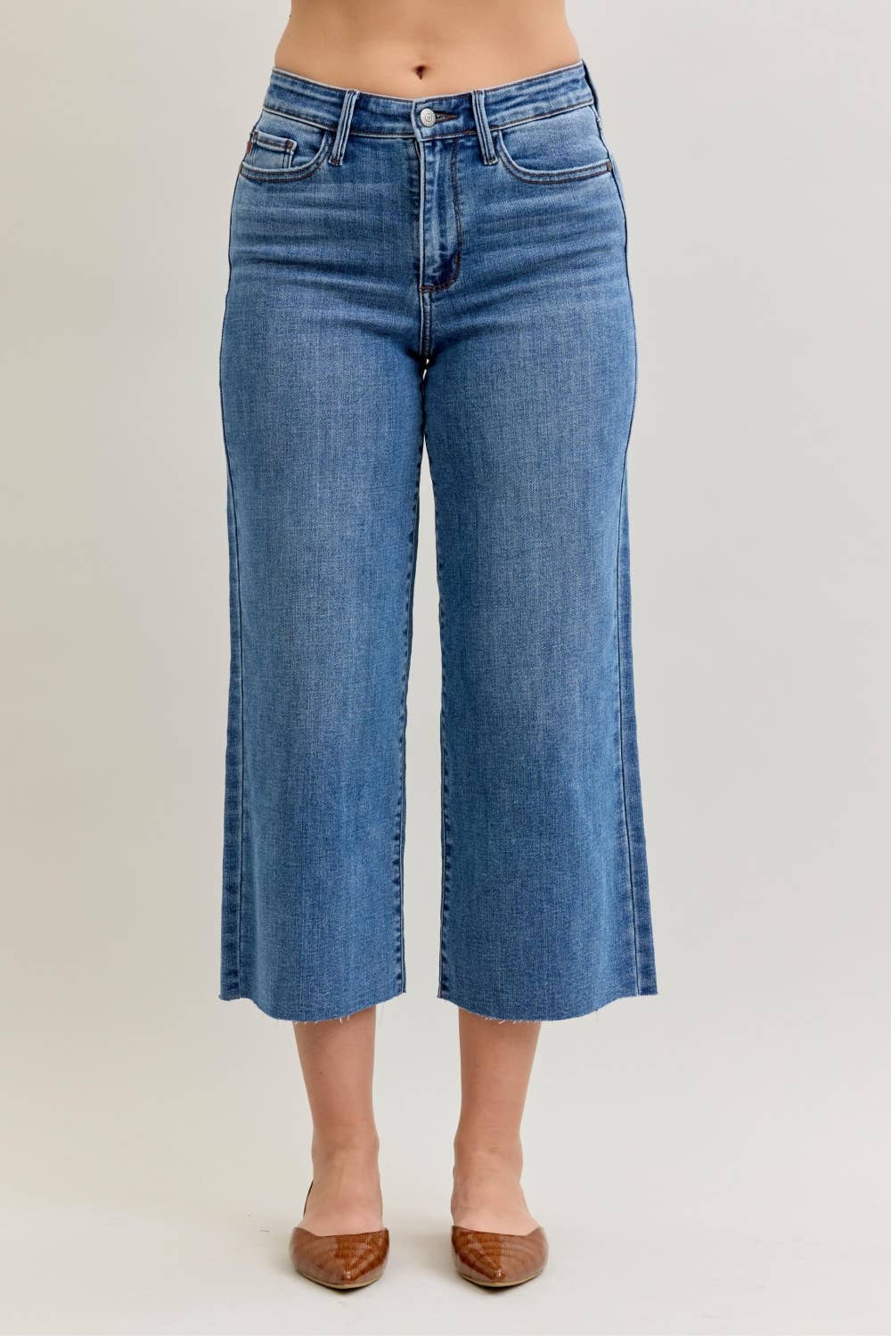 Judy Blue High Waisted Wide Crop Classic Raw Hem