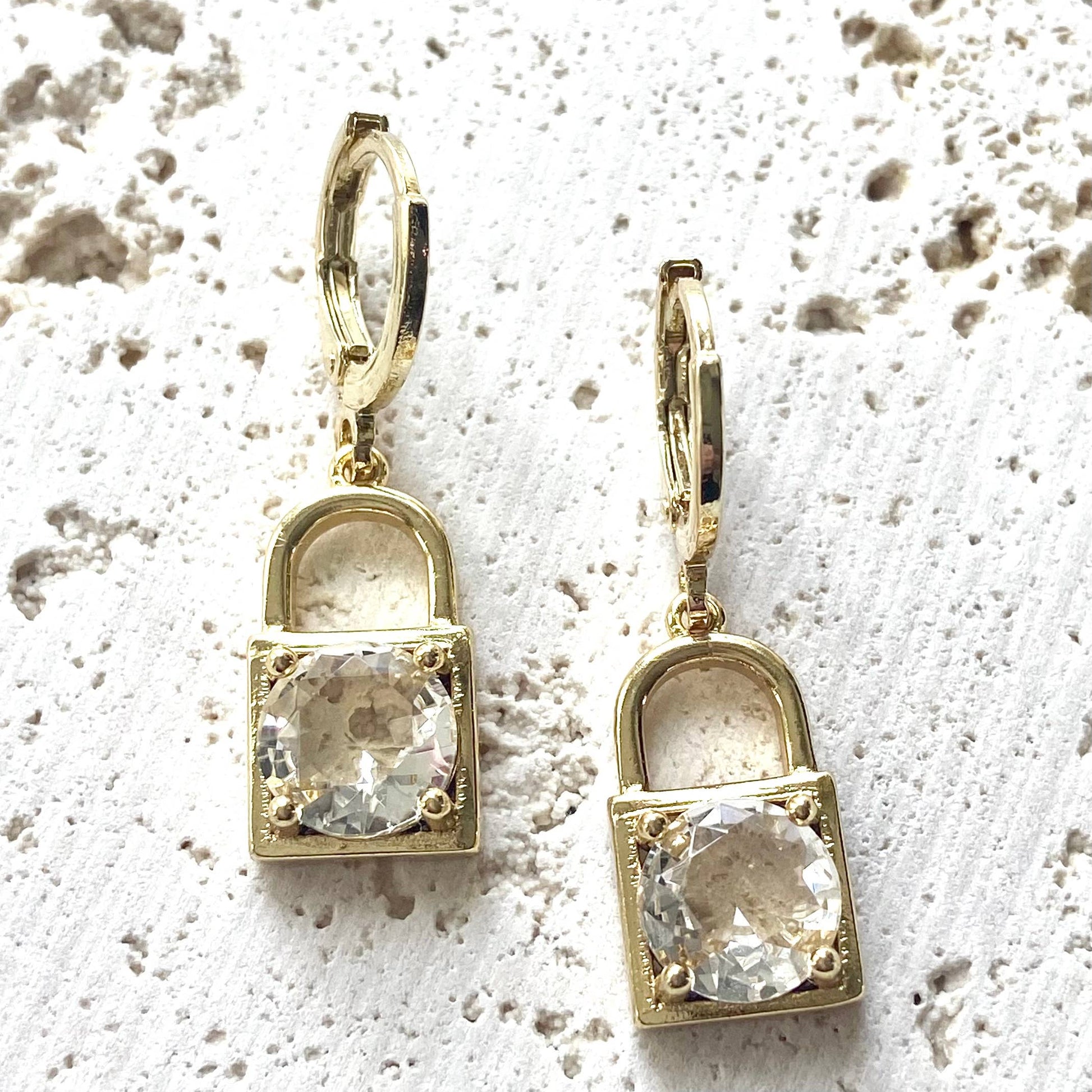 Crystal Gold Lock Earrings