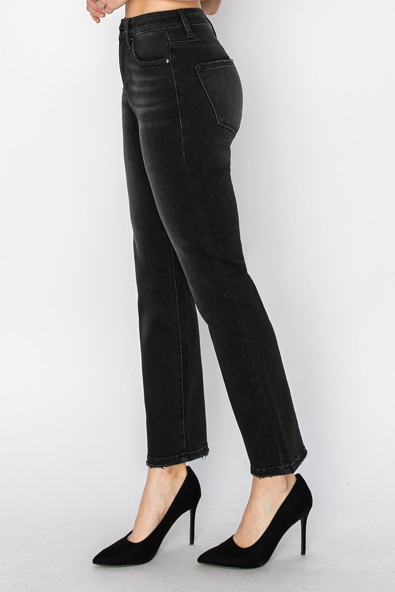 Storm Black High Rise Crop Straight Jeans