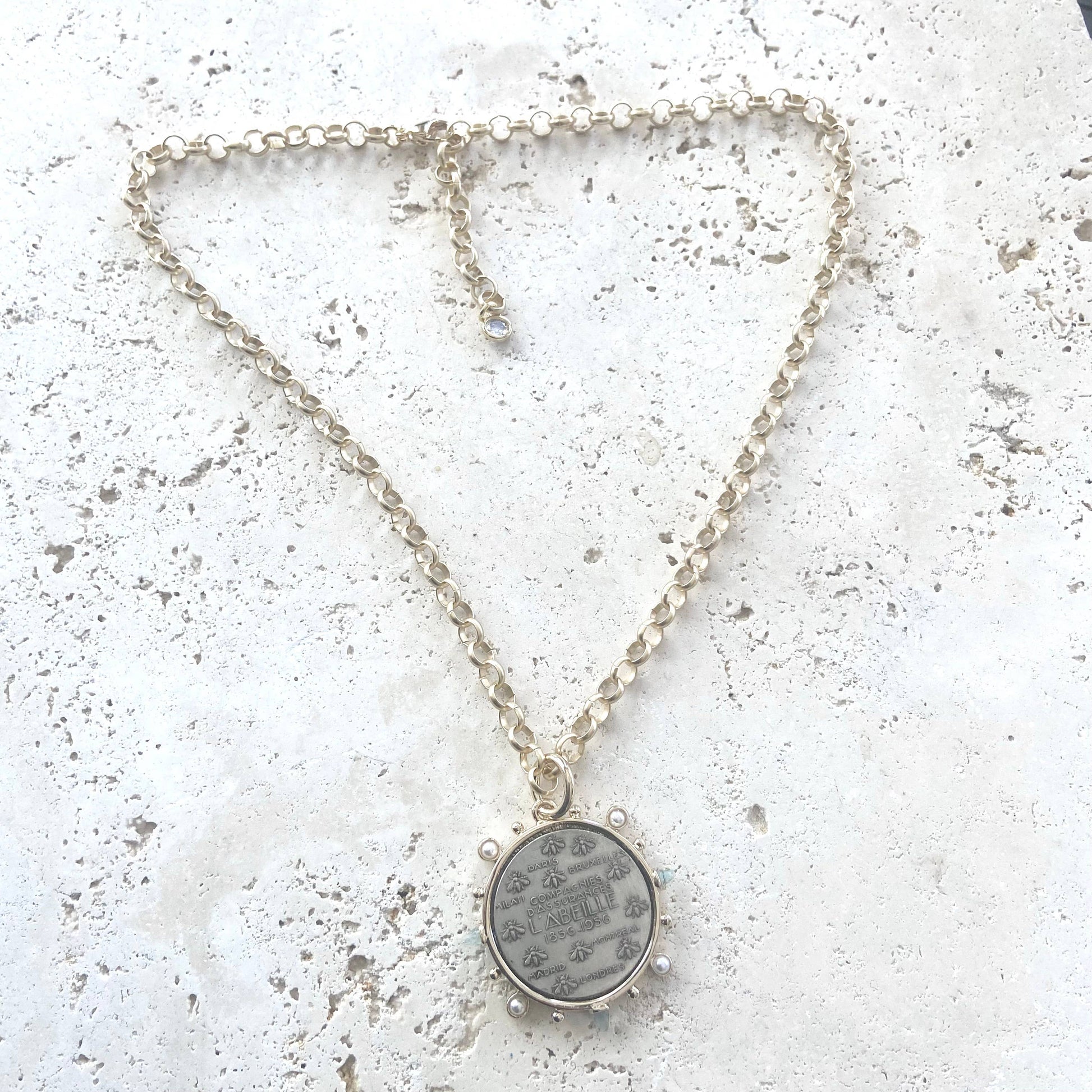 French Bee Coin Necklace