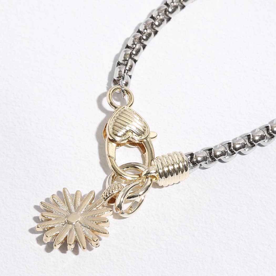 Starburst CZ Two-Toned Chain Design Bracelet