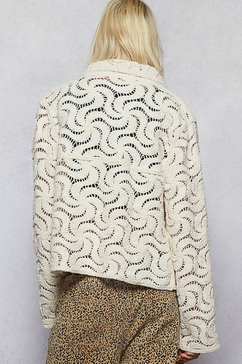 POL Long sleeve crochet knit chenille jacket