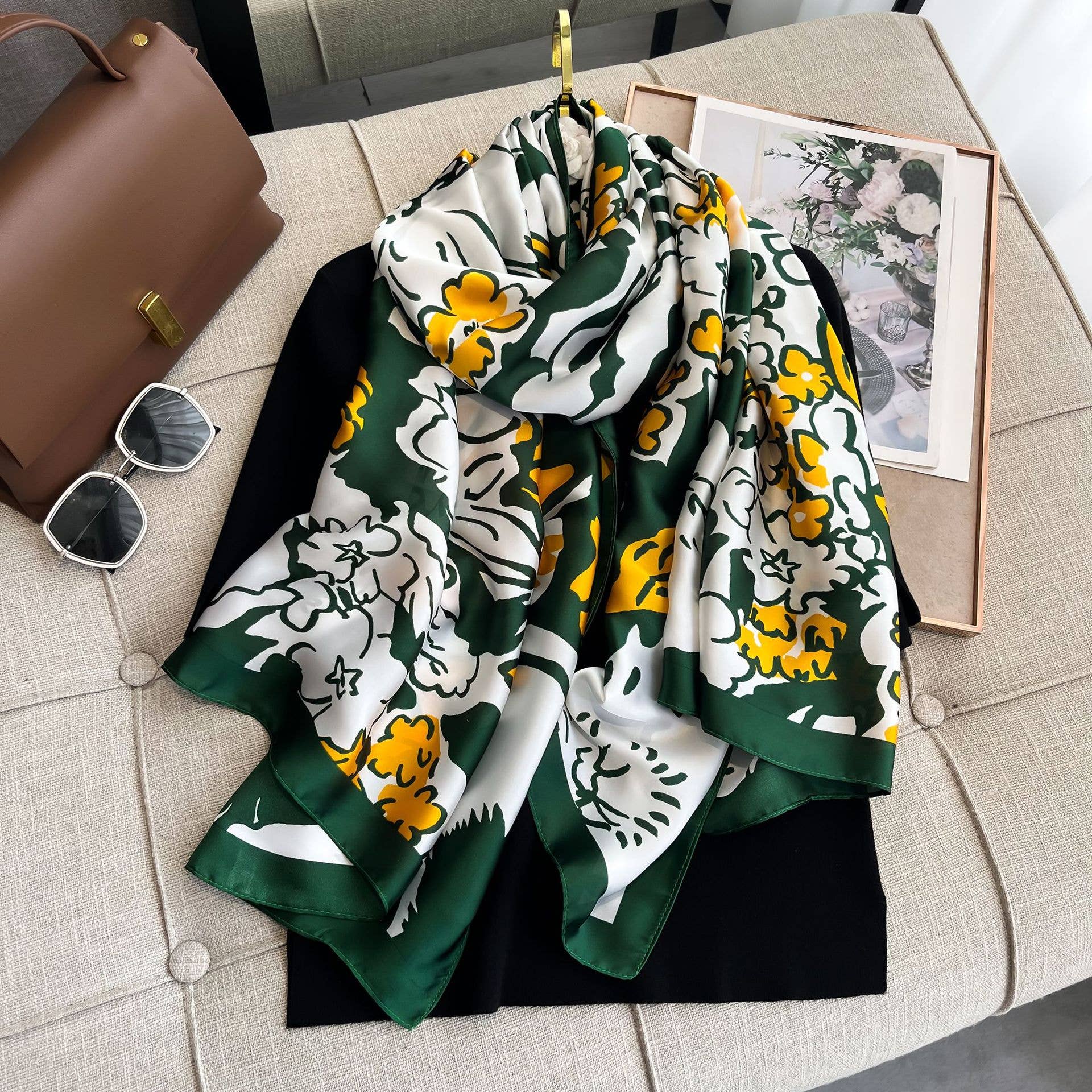 Floral Print Satin Silky Scarf