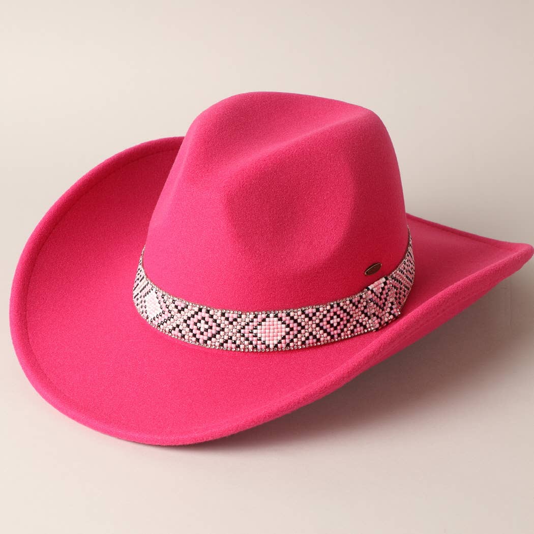 Vegan Felt with Aztec Beaded Trim Cowboy Hat
