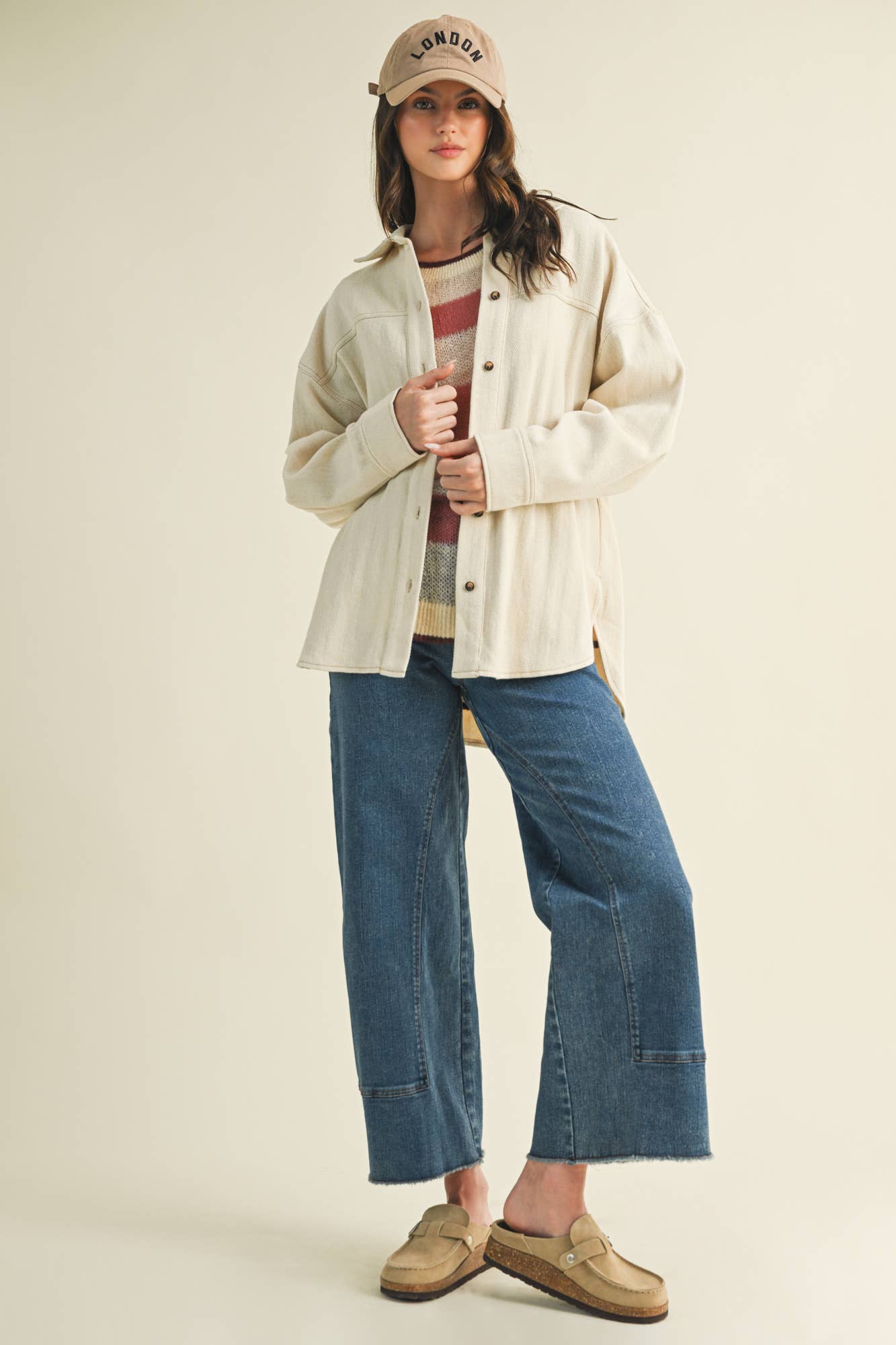 Lorie Button Down Jacket Shirt in Cream