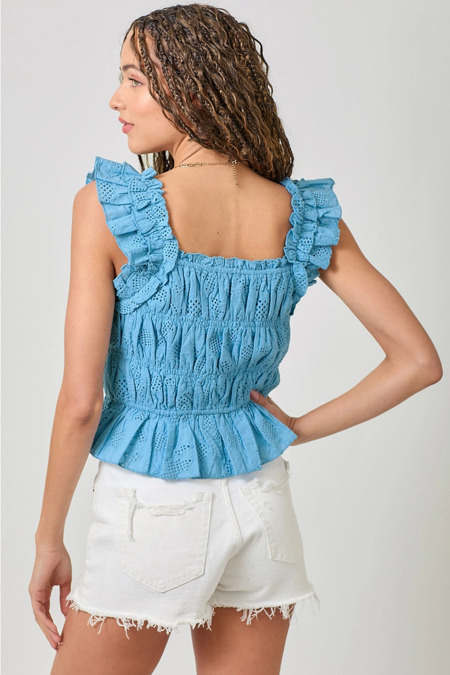 Eloisa Ruffle Shoulder Rutched Top