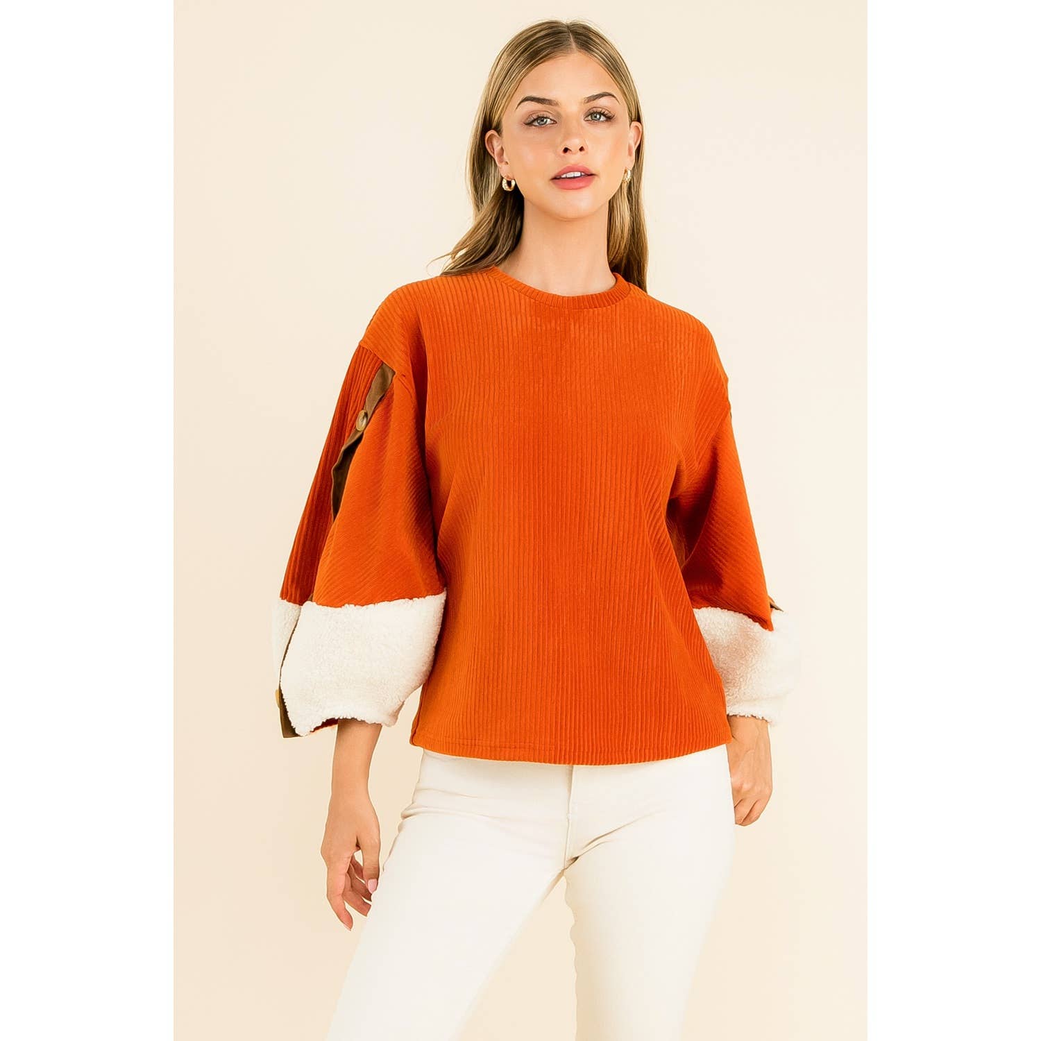 Valeria Velvet Sherpa Sleeve Top