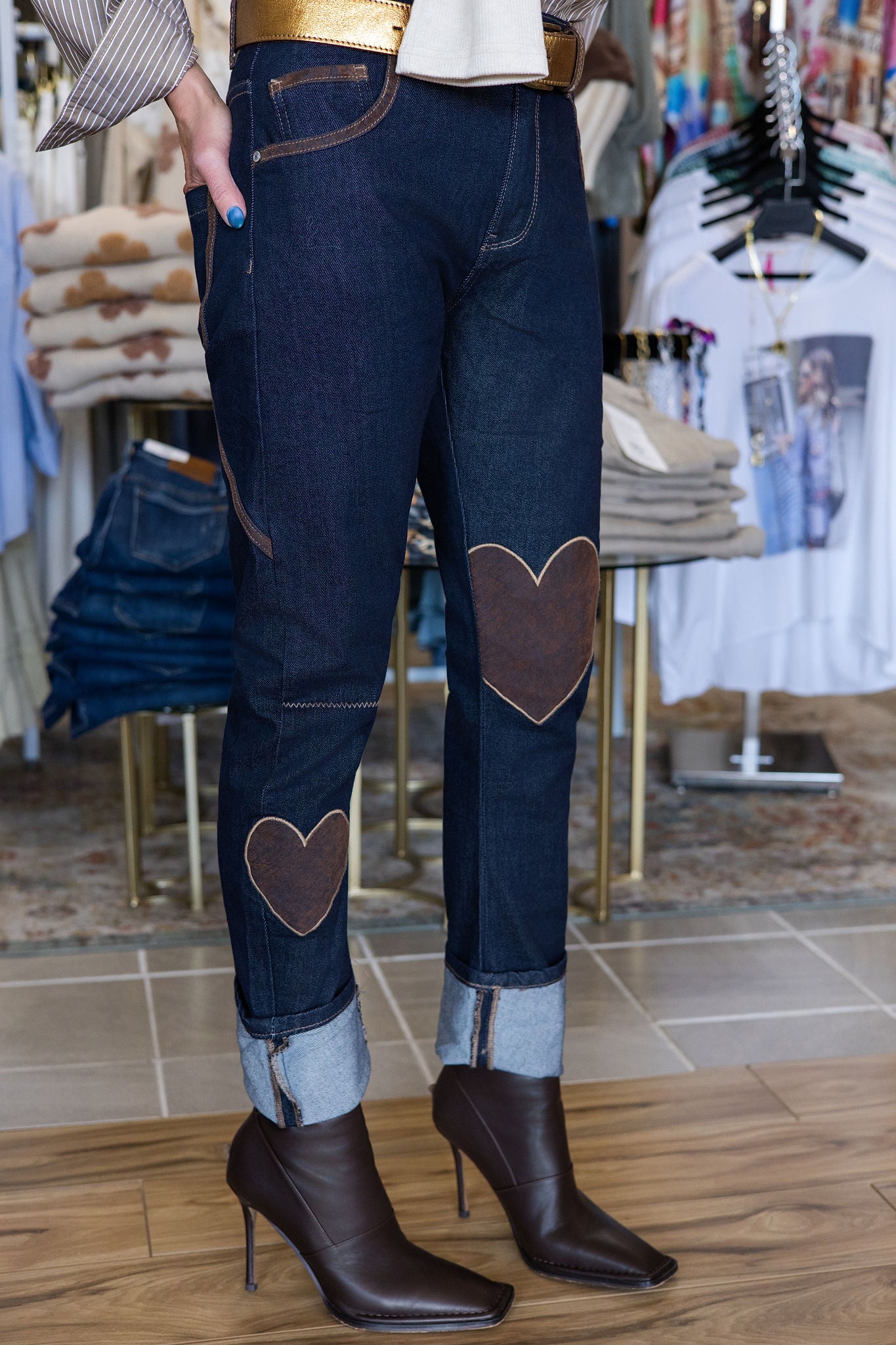 Casey Heart Patch w/ Brown Trim Jeans
