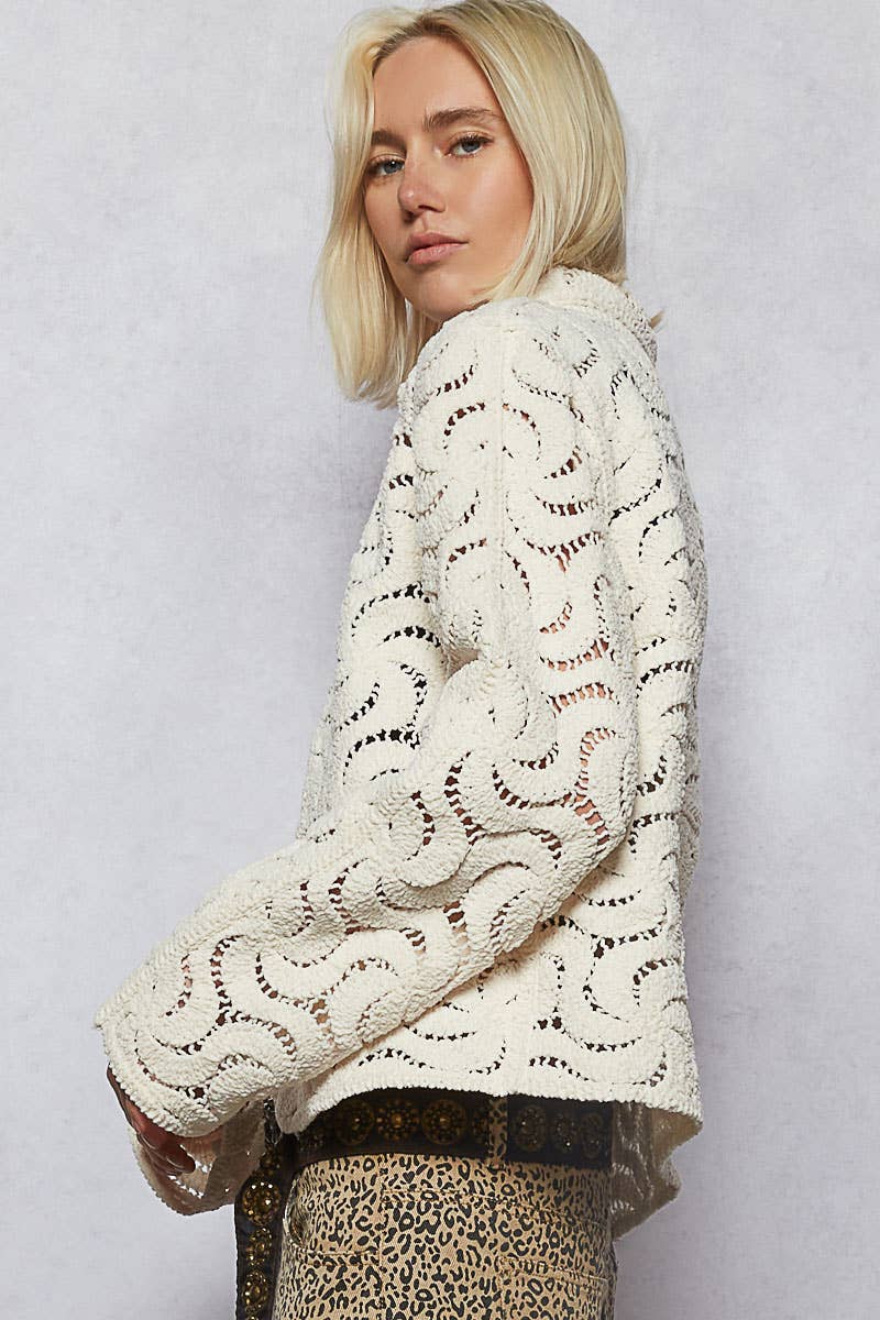 POL Long sleeve crochet knit chenille jacket