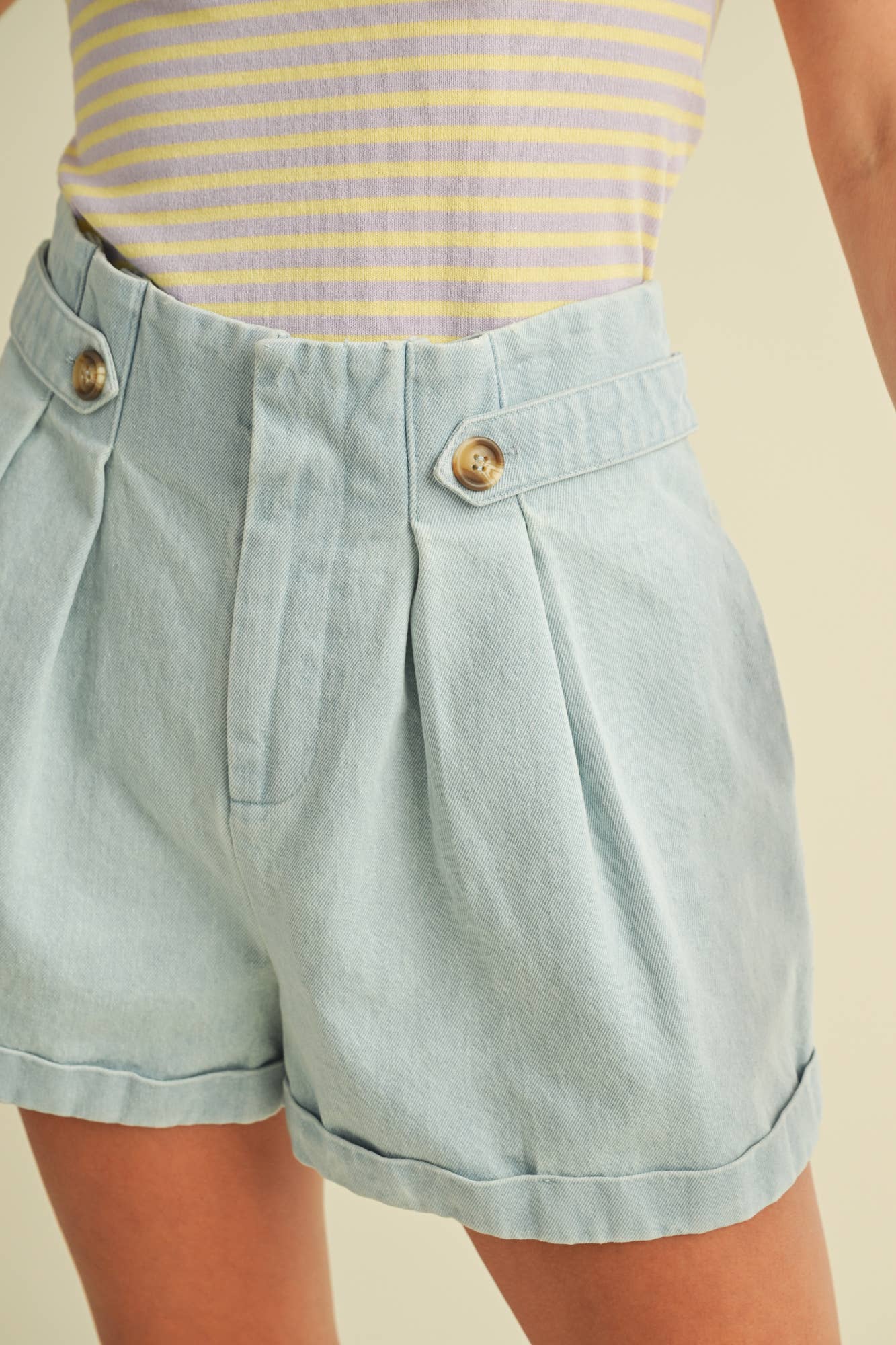 Juliet Pleated Denim Shorts