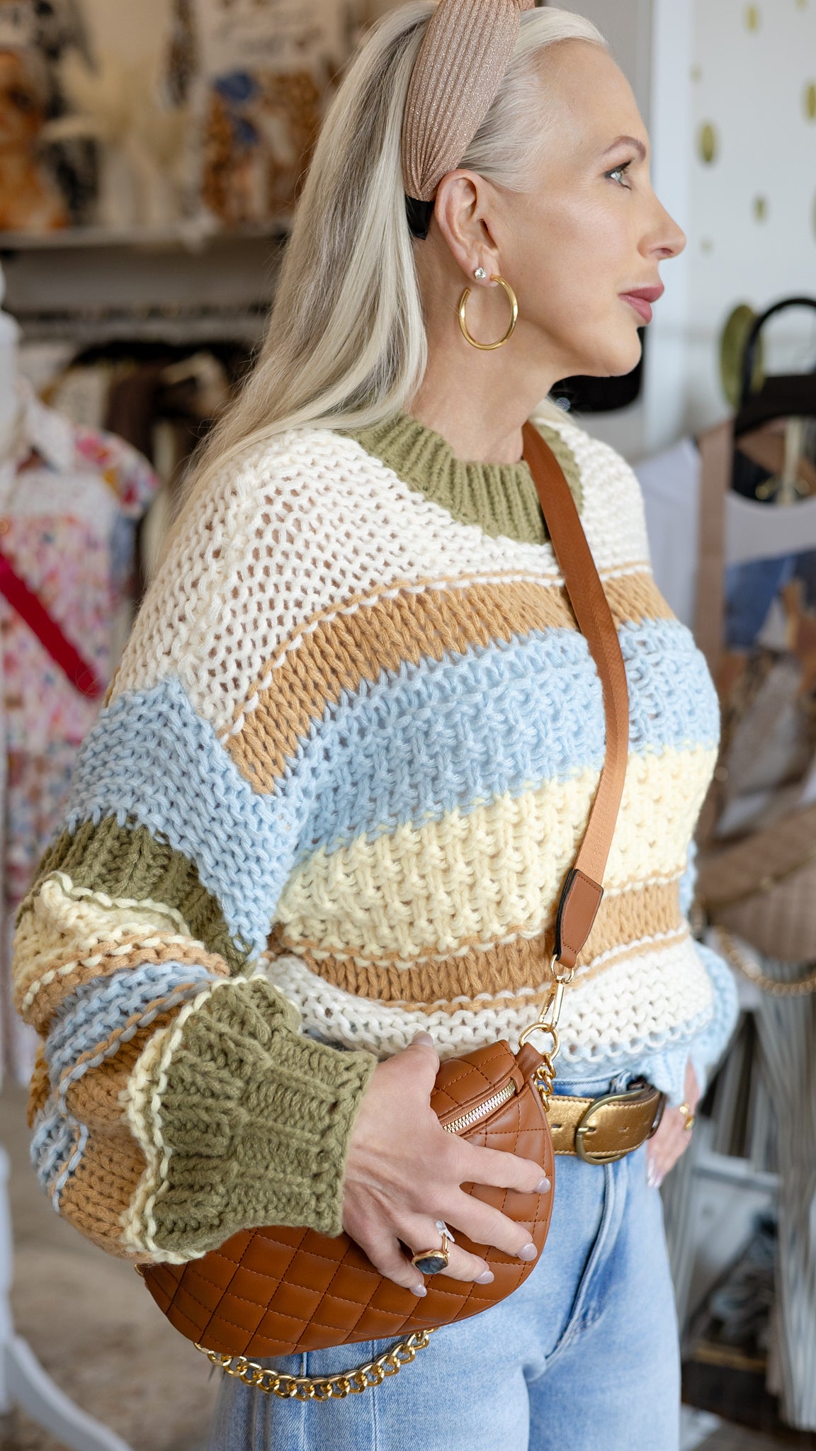 Vienes BiBi Earthy-Tone Striped Sweater