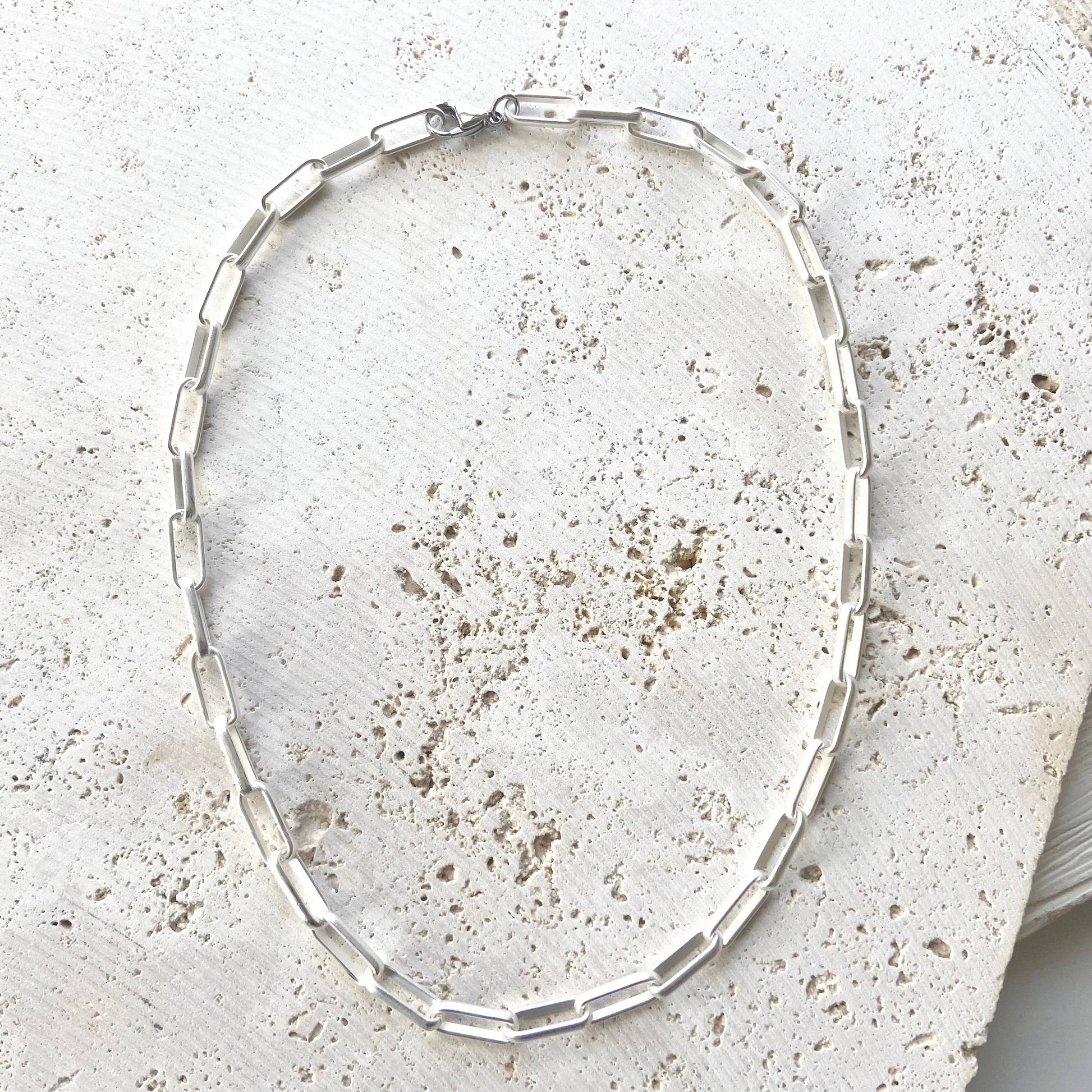 Paperclip Layering Necklace in Matte Silver