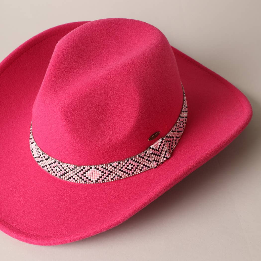 Vegan Felt with Aztec Beaded Trim Cowboy Hat