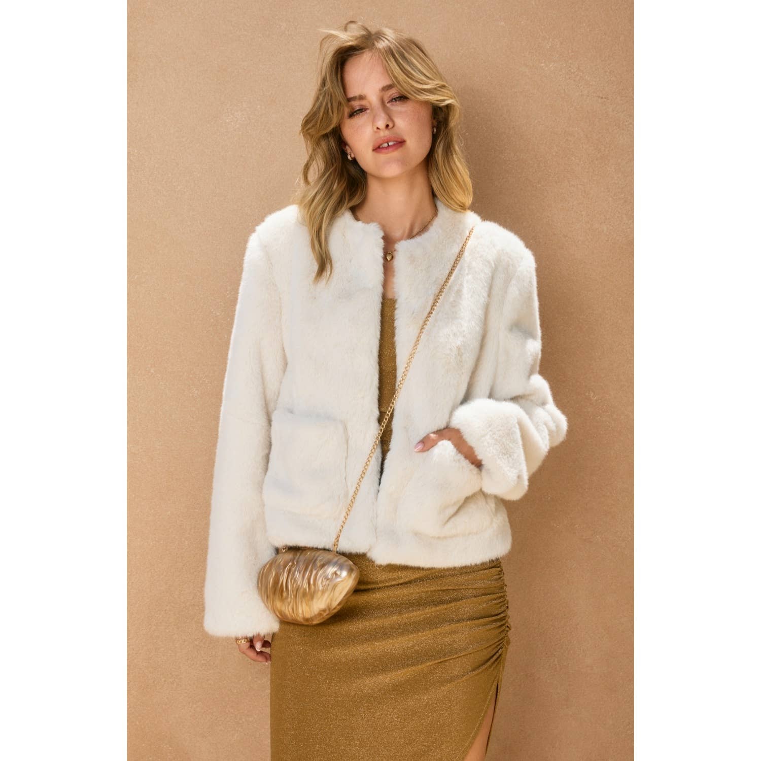 Wind Whispers Faux Fur Patch Pocket Jacket