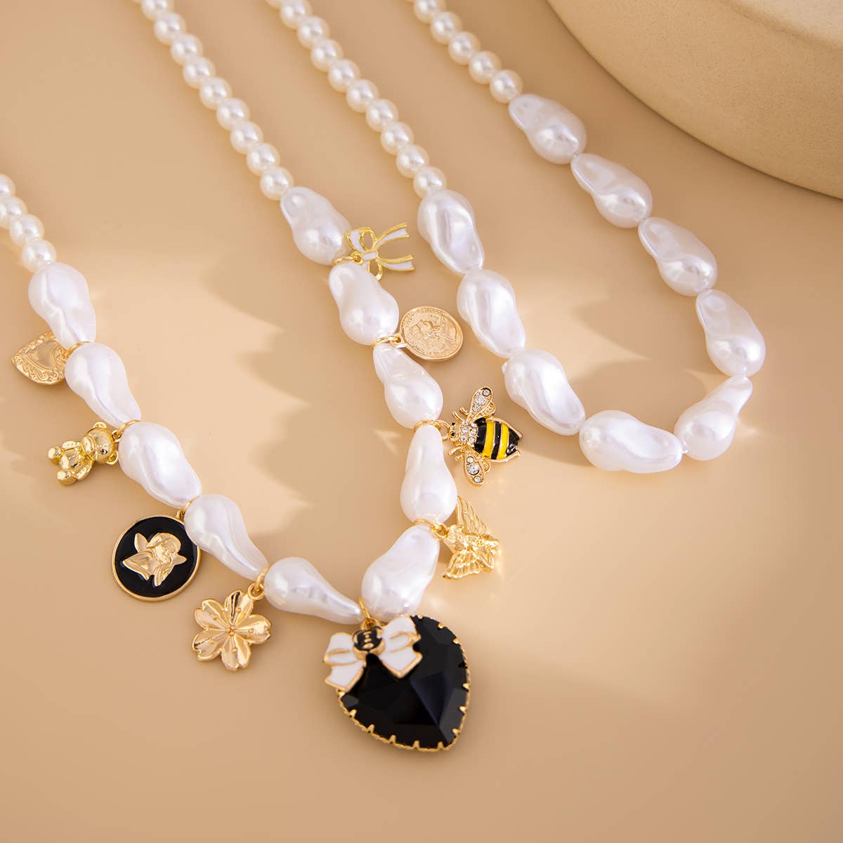 Baroque Pearl Necklace with Assorted Charms in Ivory
