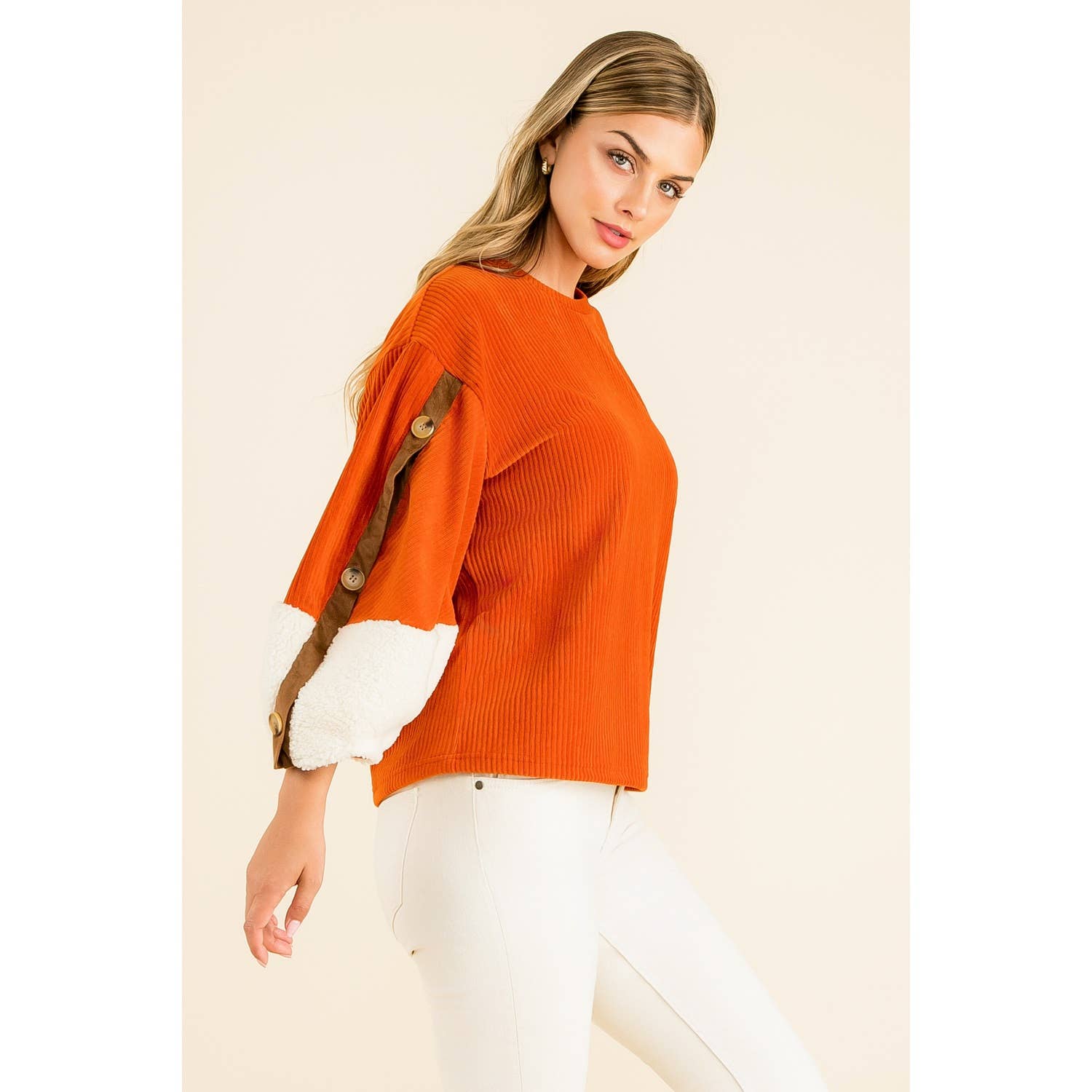 Valeria Velvet Sherpa Sleeve Top