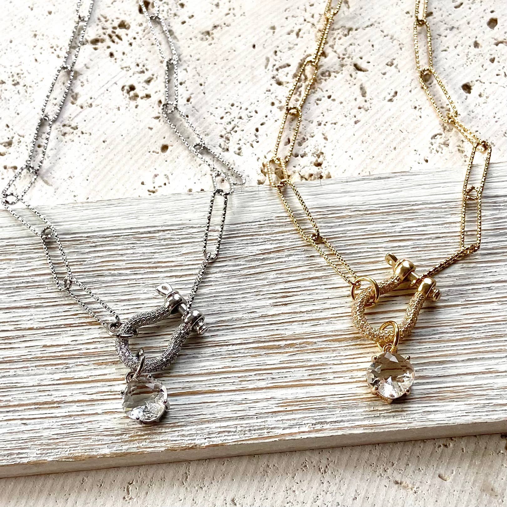 Stainless Steel Diamond Cut Chain with Micro Pave Carabiner