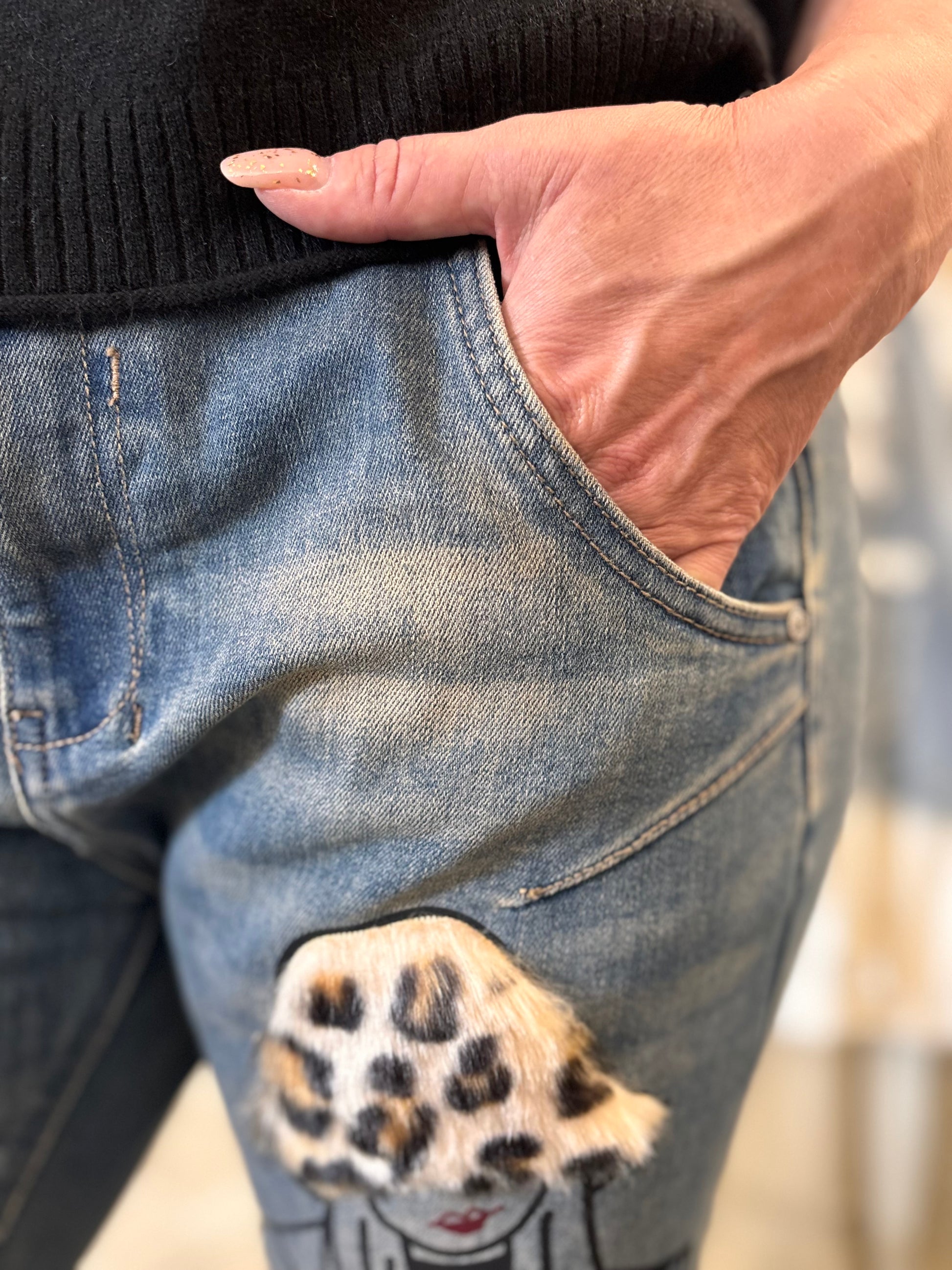 Leopard Patchwork Italian Denim Jeans