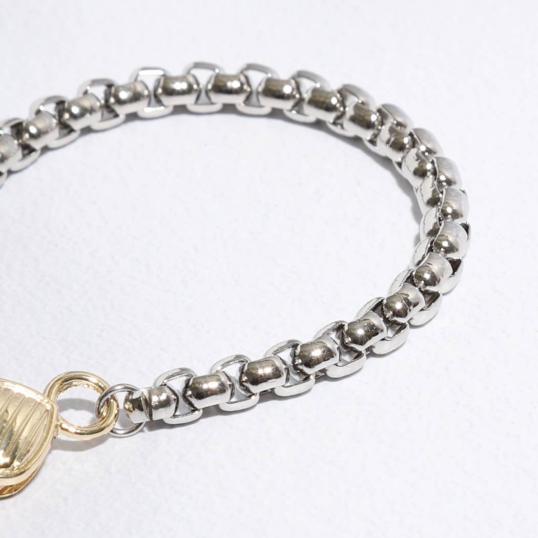 Starburst CZ Two-Toned Chain Design Bracelet