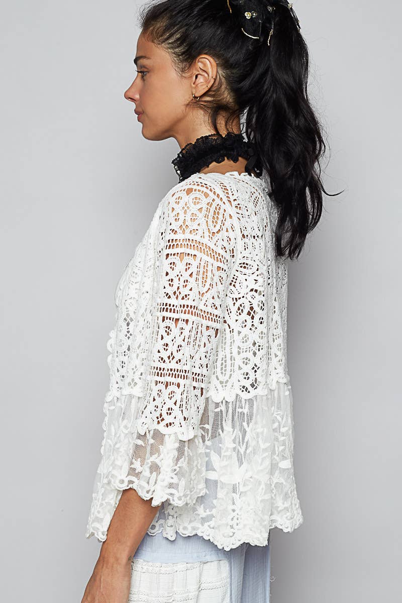 Veronica V-Neck Short Sleeve Floral Crochet Cardigan
