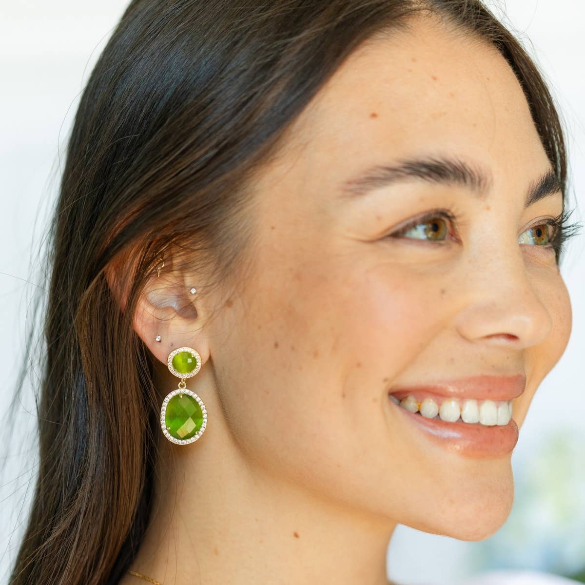 Clementine, Pave Stone Double Drop Earrings, Sale