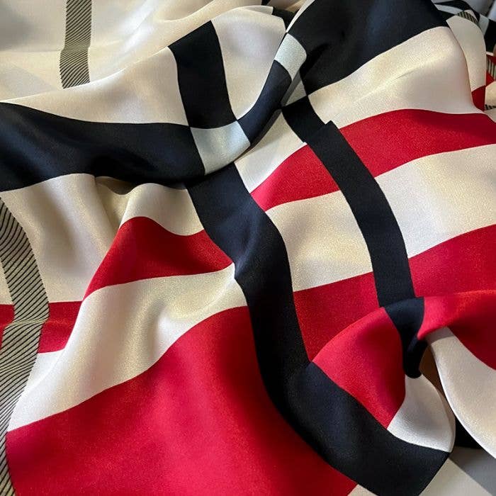 Satin Scarf with Classic Red and Beige Stripes