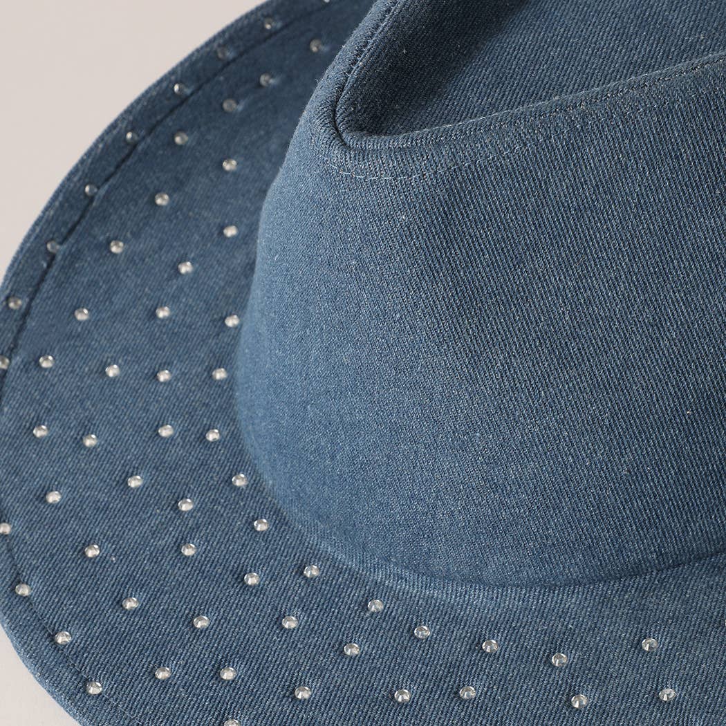 Cubic Embellished Denim Cowboy Hat