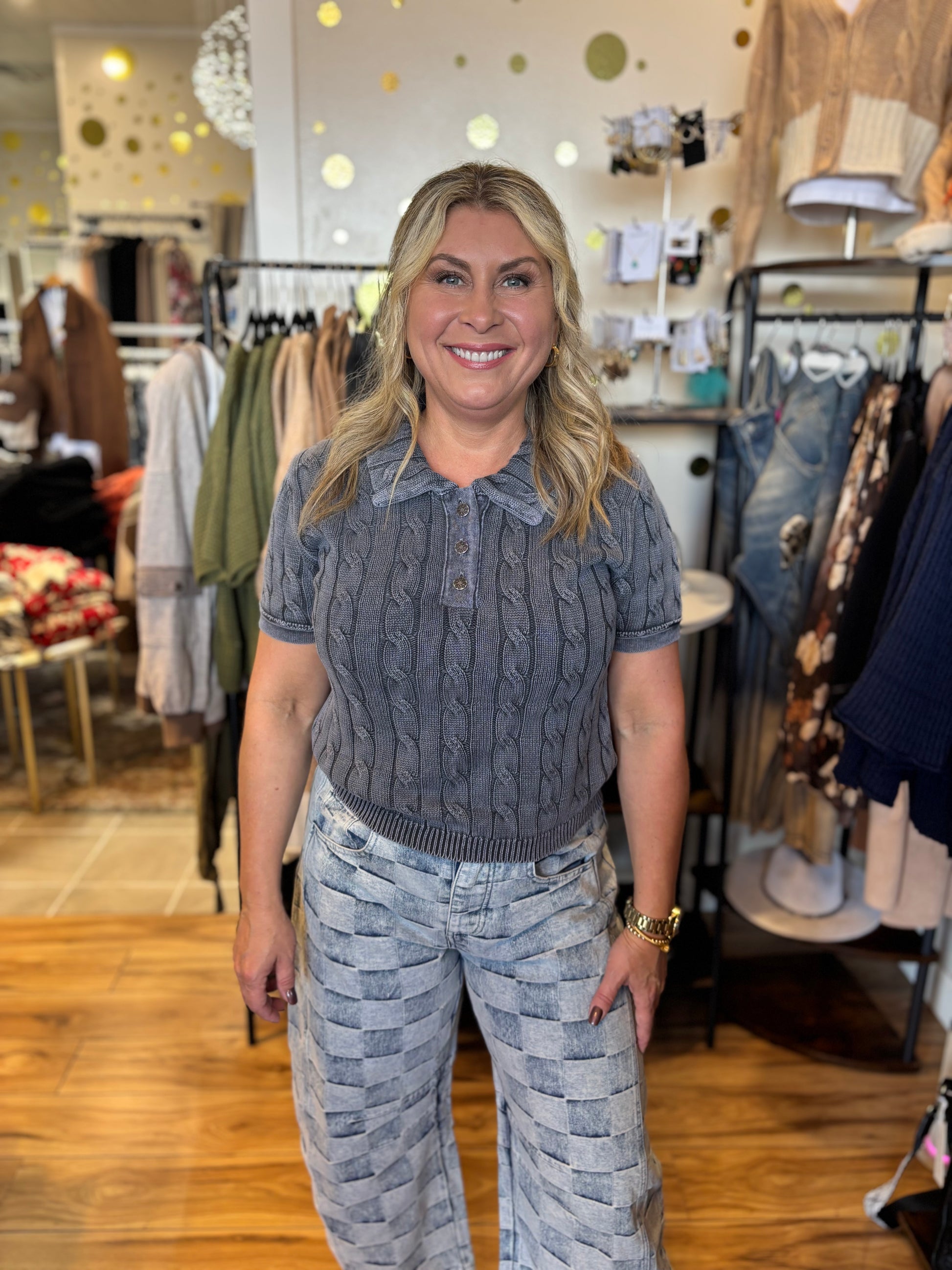 Cayce Collared Short Sleeve Sweater