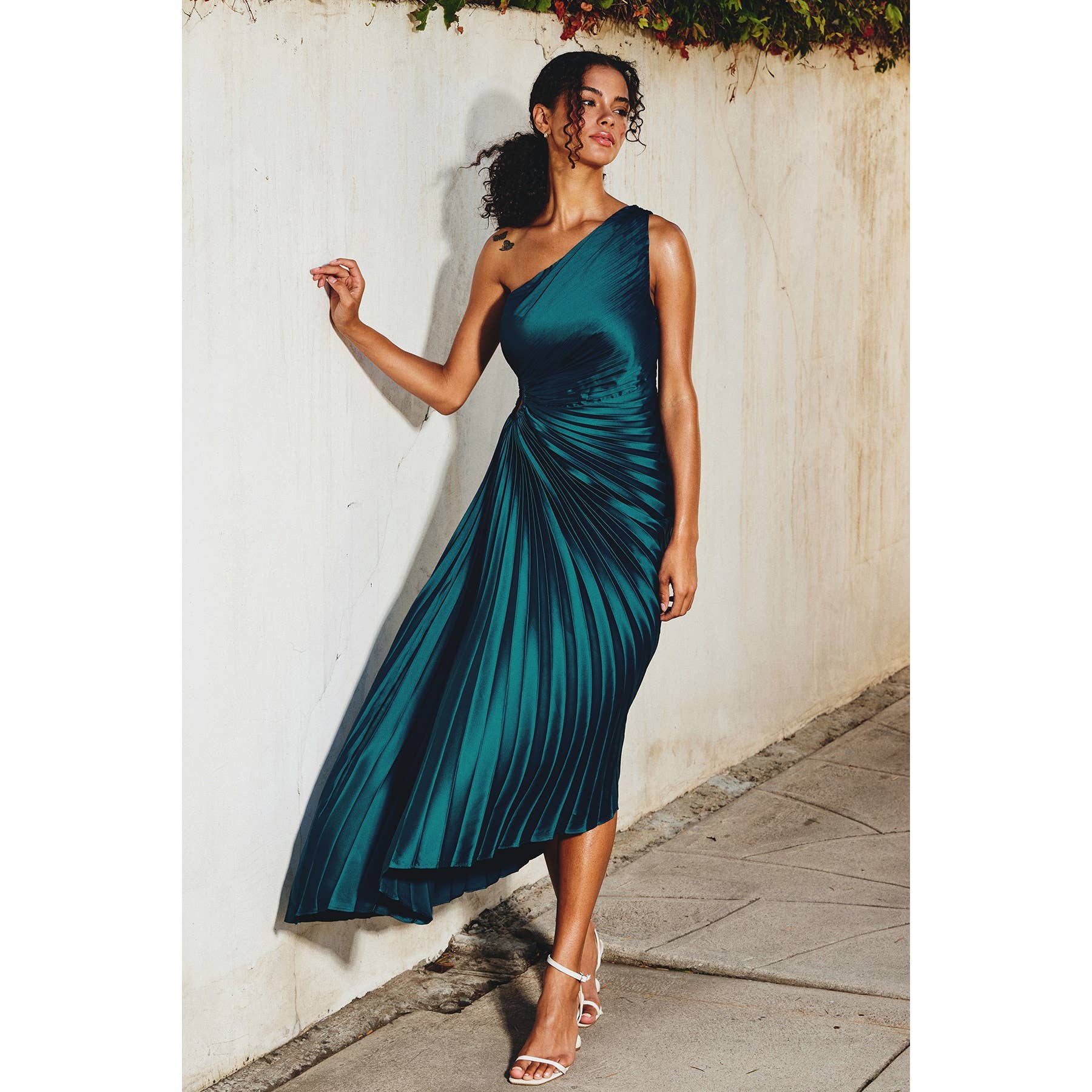 Olympia Asymmetric Pleated Silk Dress
