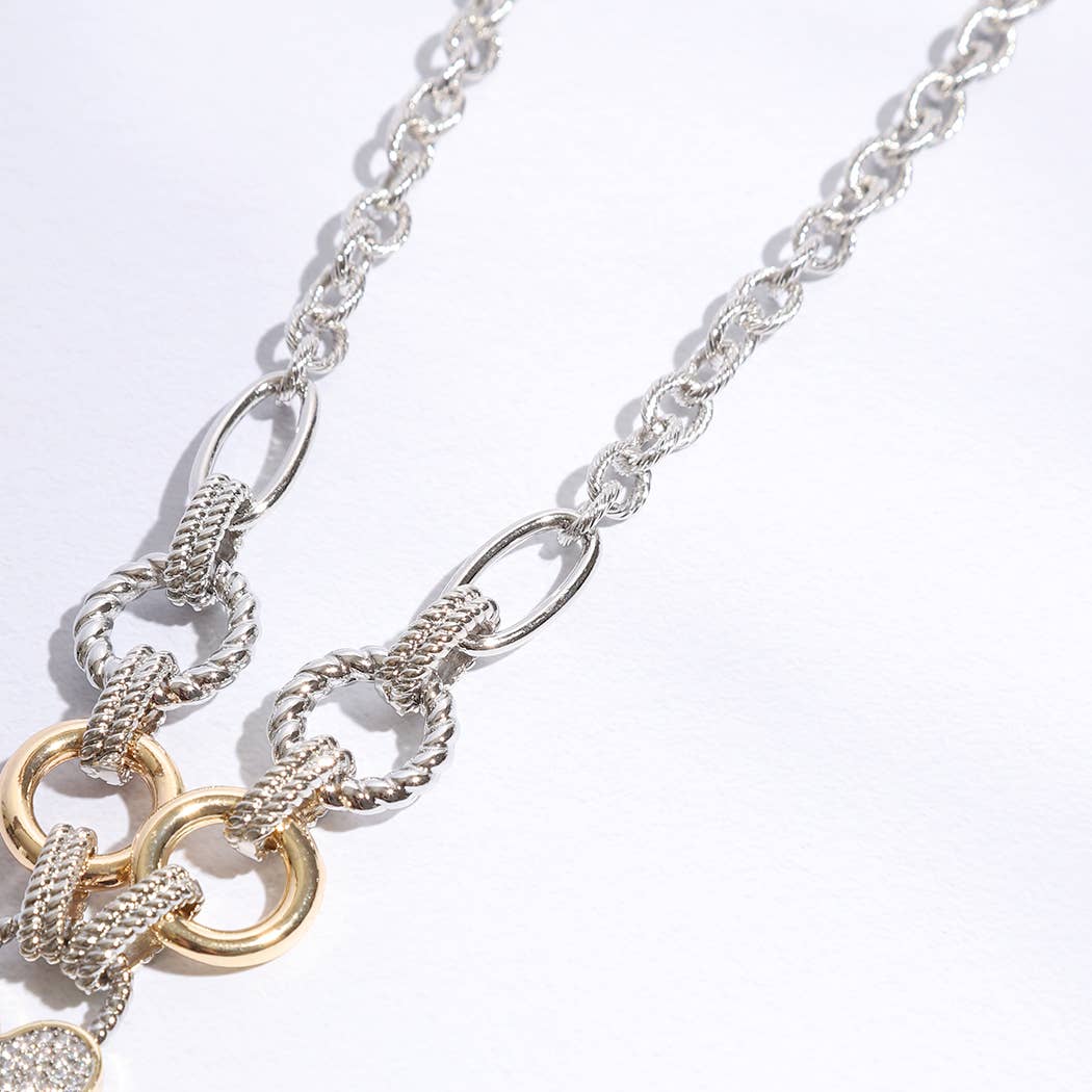 Pave Heart Charm Link Chain Necklace