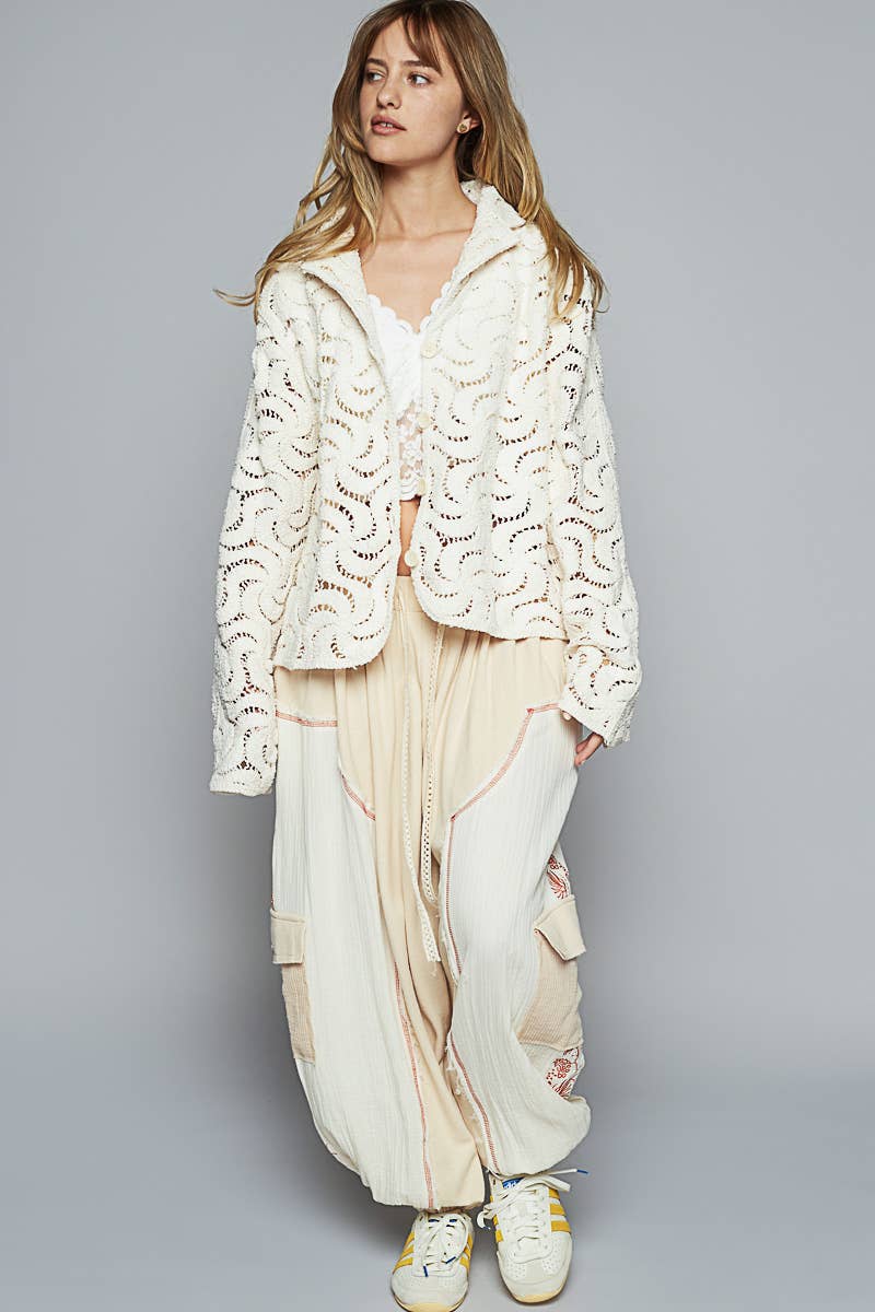 POL Long sleeve crochet knit chenille jacket