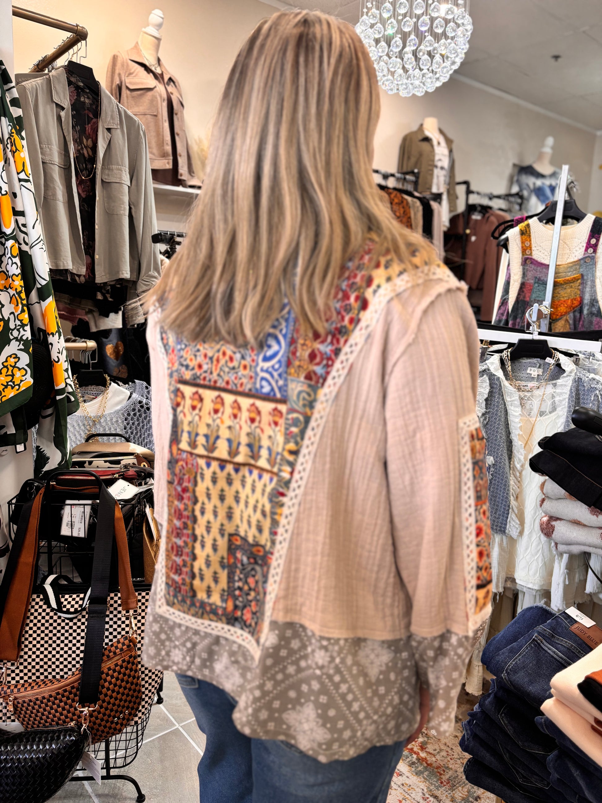 Jolene Long Sleeve Paisley Contrast Woven Open Jacket