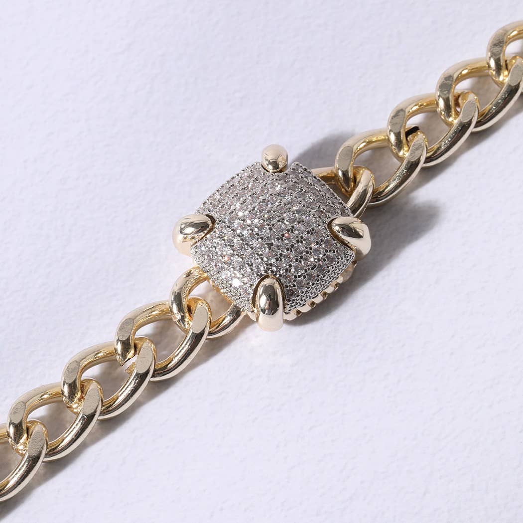 Gold CZ Stone Square Chain Magnetic Bracelet