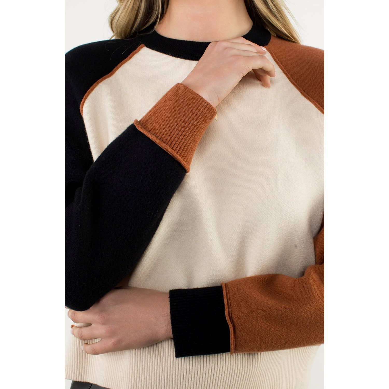 Solange Color Block Sweater - Classic Crew Neck Long Sleeve