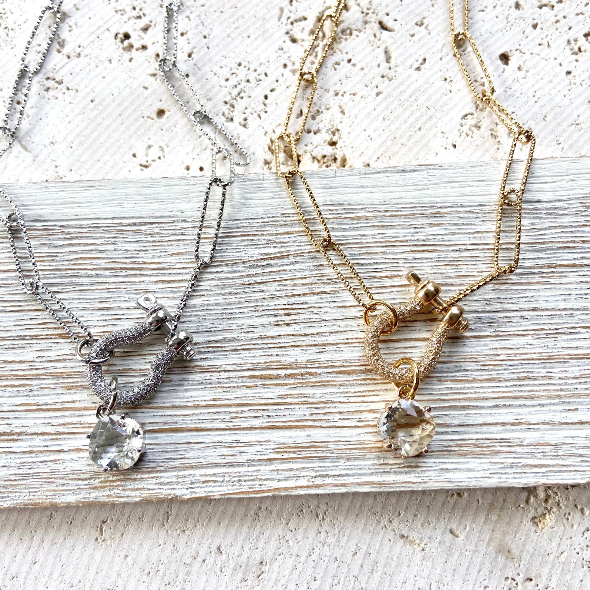 Stainless Steel Diamond Cut Chain with Micro Pave Carabiner