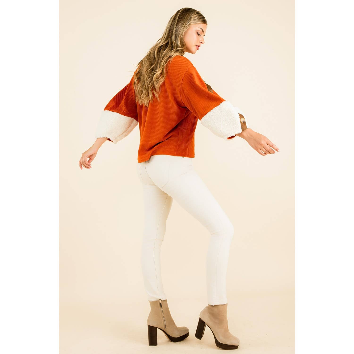 Valeria Velvet Sherpa Sleeve Top