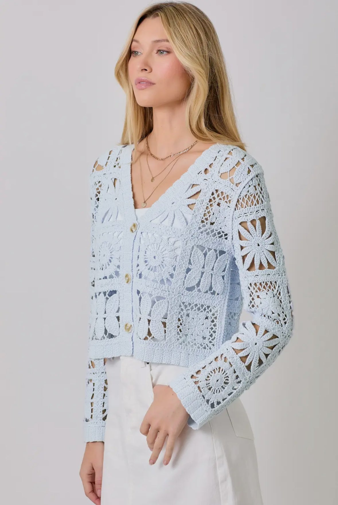 Antonella Crochet Cardigan - Sky Blue Elegant Edition