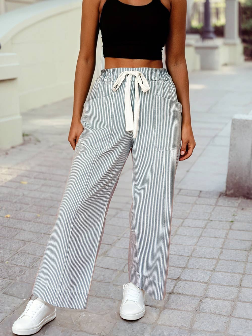 Patty Stripe Mid Rise Drawstring Waist Pants